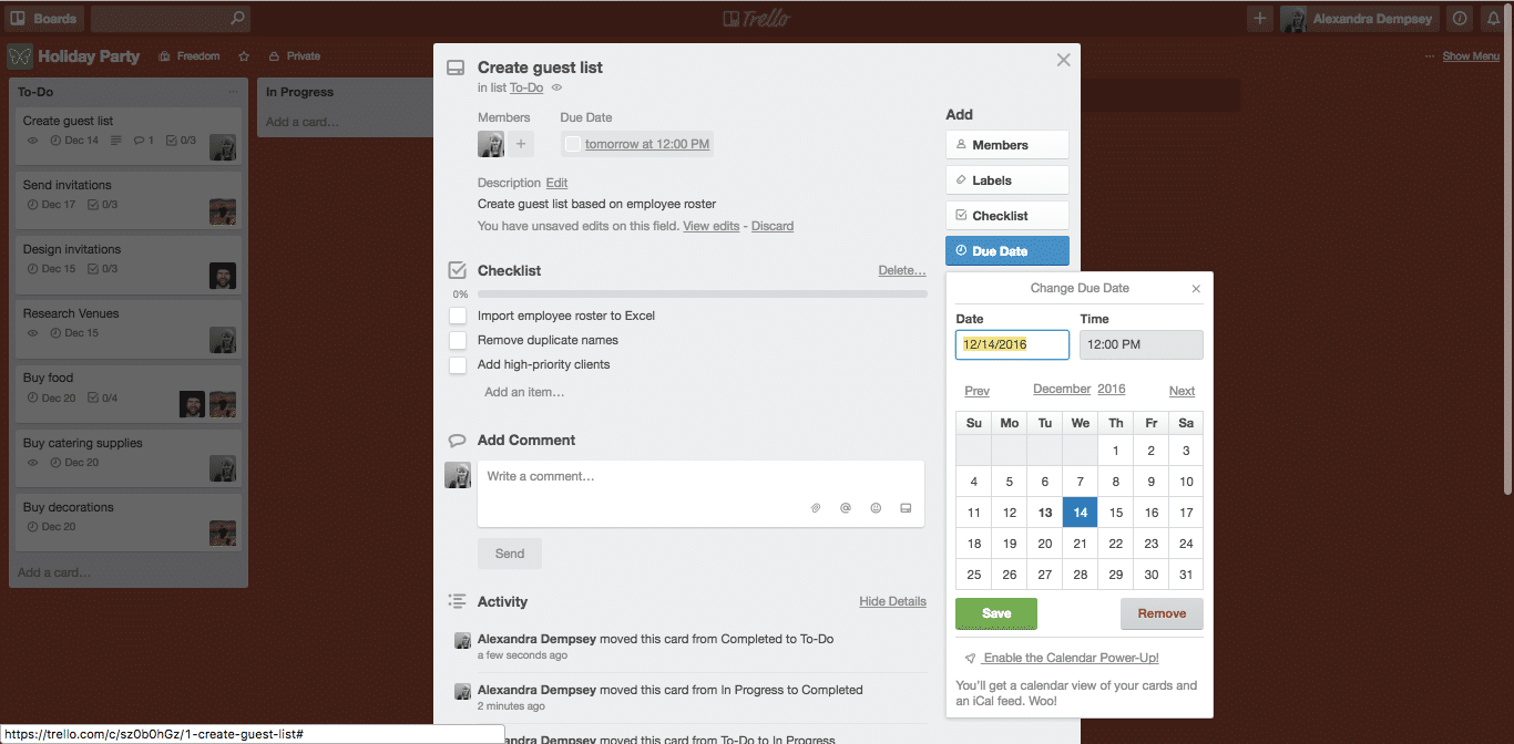Add task descriptions, completion dates, and members to each of the cards